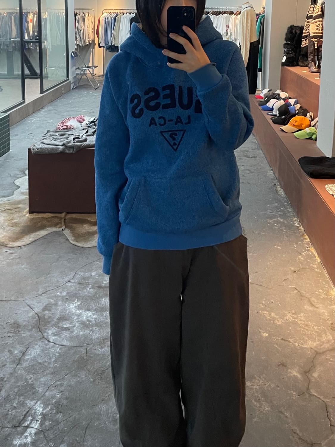 게스 블루 빅 레터링 양털 후드티 H747 상품이미지1