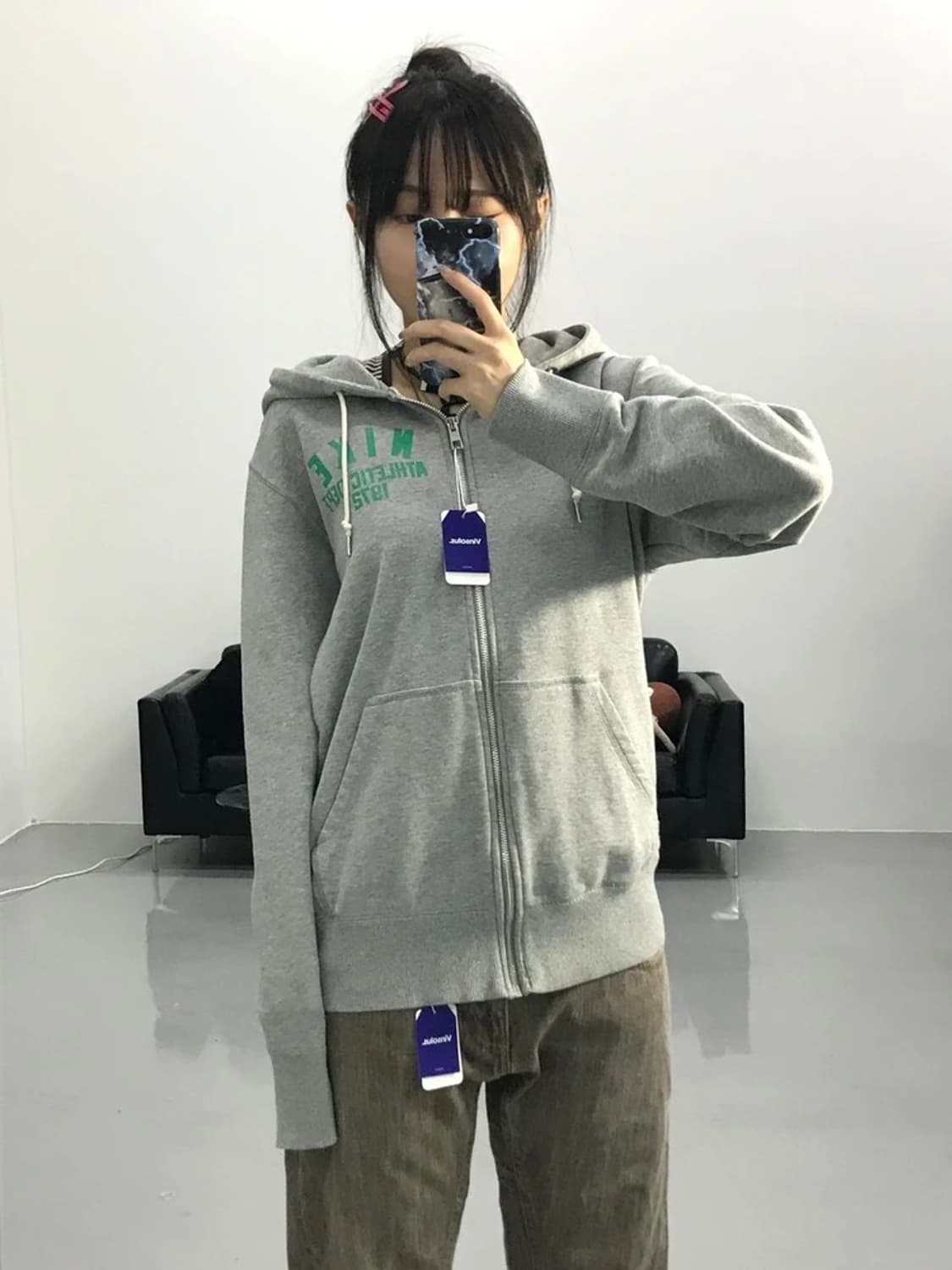 나이키 로고 그레이 후드집업 상품이미지1