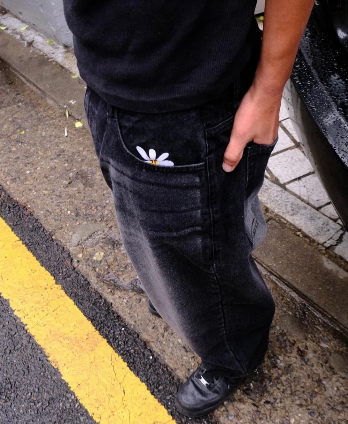 라브로스 스마트 데이지 배기진 데님 와이드 팬츠블랙 상품이미지5