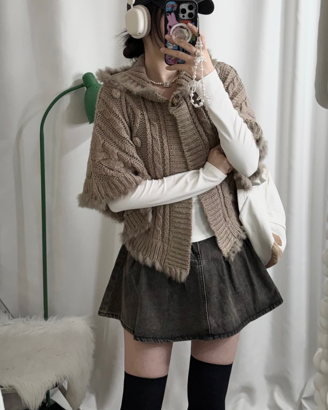 코코아 브라운 꽈배기 후드 케이프 가디건 상품이미지5