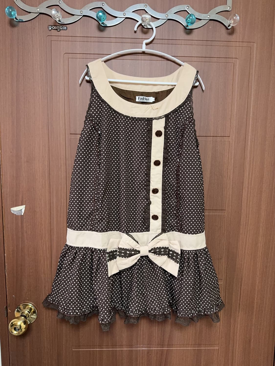 모리걸 라떼갸루 빈티지 브라운 도트 레이스 리본 리즈리사깔 원피스 상품이미지1