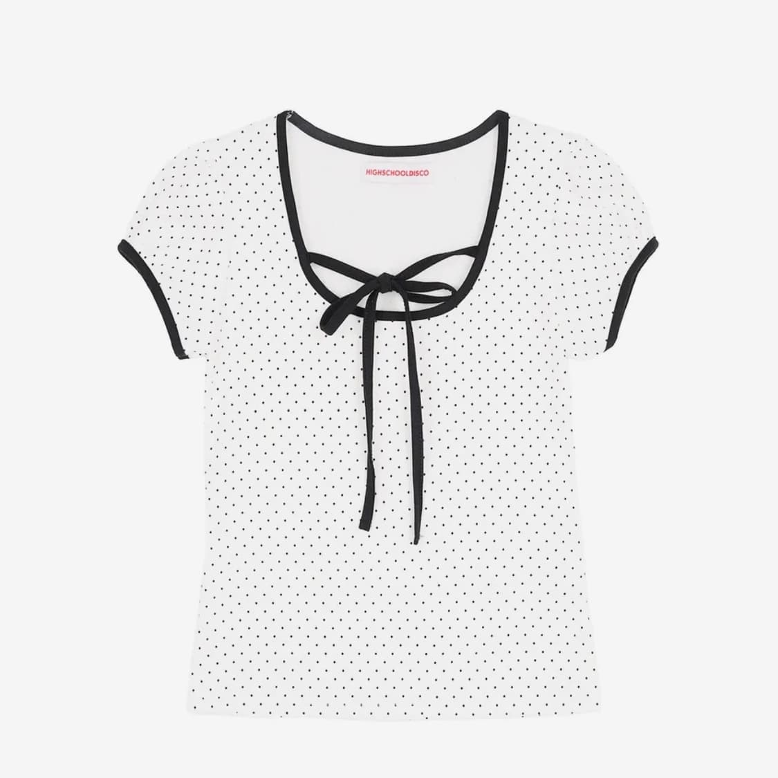 하이스쿨디스코 퍼프소매 도트 리본 숏슬리브 티셔츠 화이트 상품이미지2