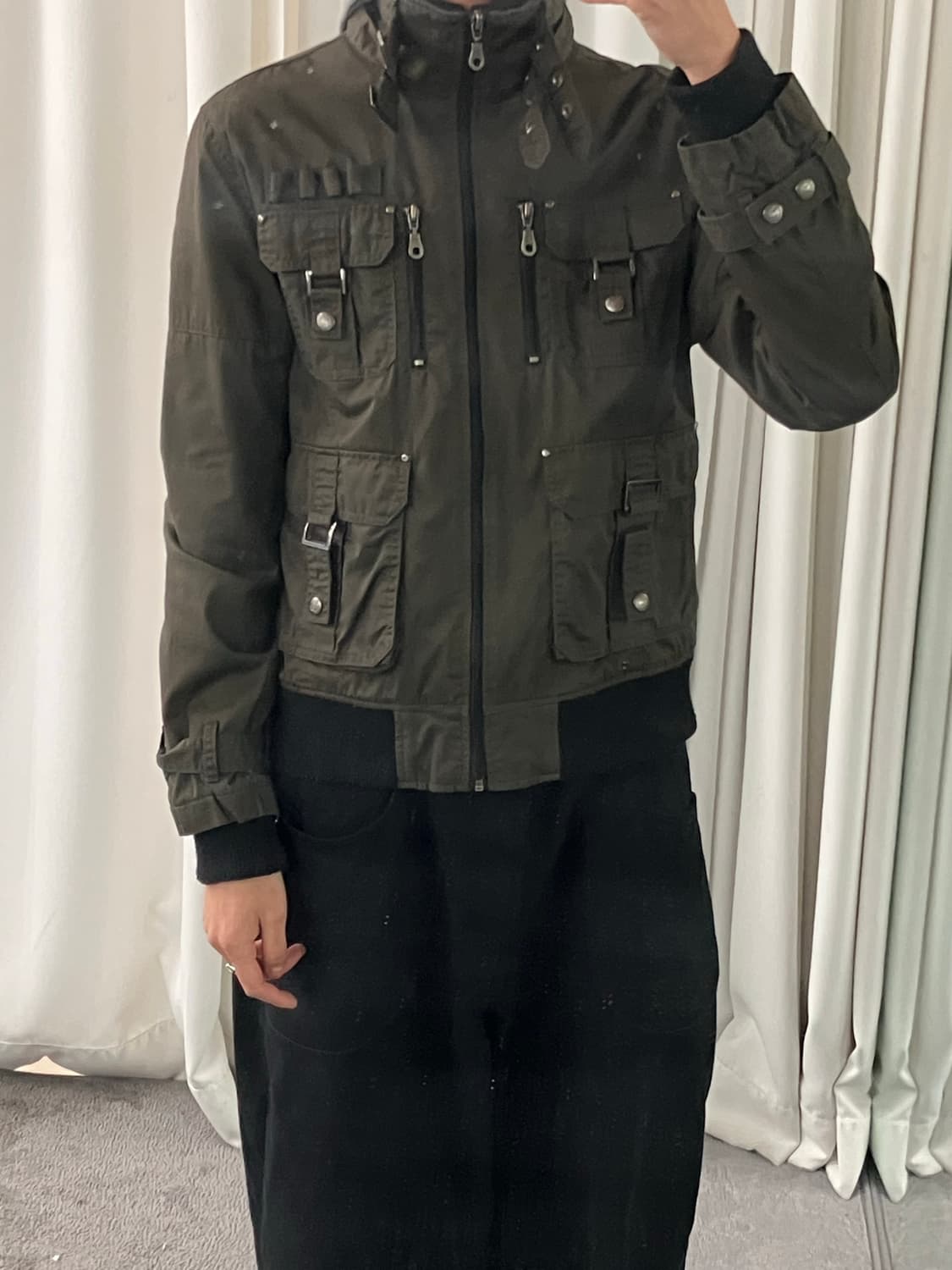 JPN VTG 카키 펑크 지퍼 디테일 자켓 L 상품이미지8