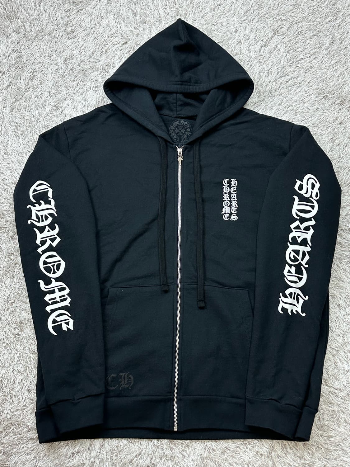 [L] 정품 크롬하츠 버티컬 롱 플리스 집업 후드 블랙 상품이미지2