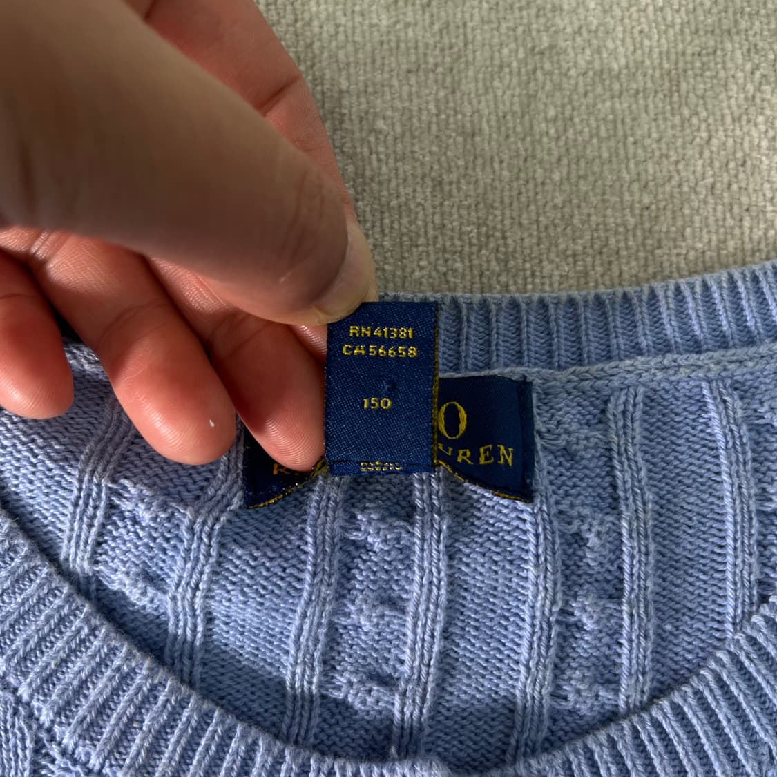 W 95 폴로랄프로렌 스카이블루 꽈배기 가디건 상품이미지4