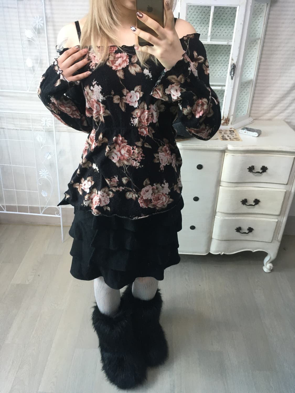 빈티지 블랙 플라워 롱슬리브 블라우스 상품이미지2