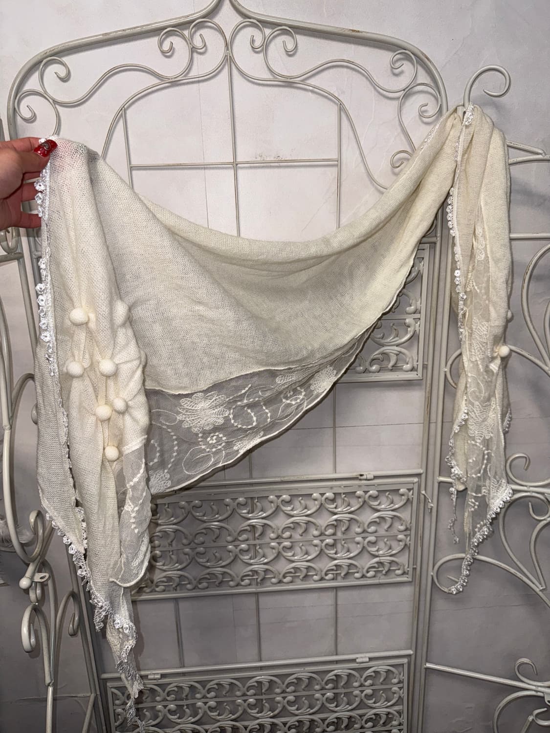 Ivory floral lace knit ball shirring 스카프 상품이미지2