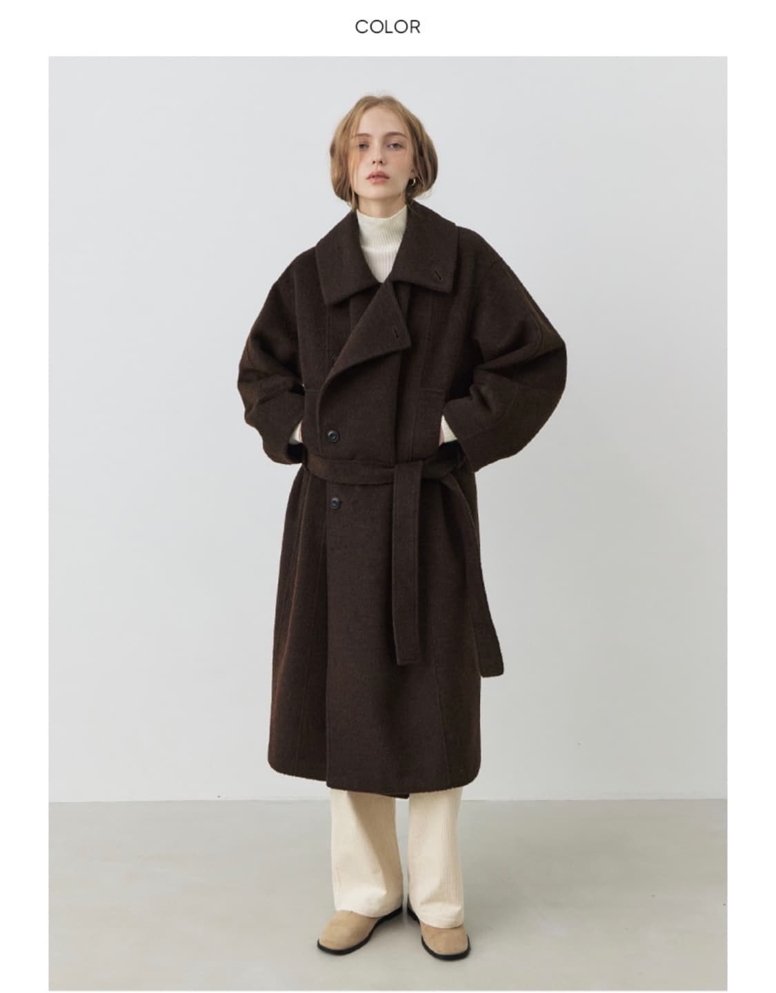 시티브리즈 울 슬로프 벨티드 롱 코트 브라운 M 상품이미지2