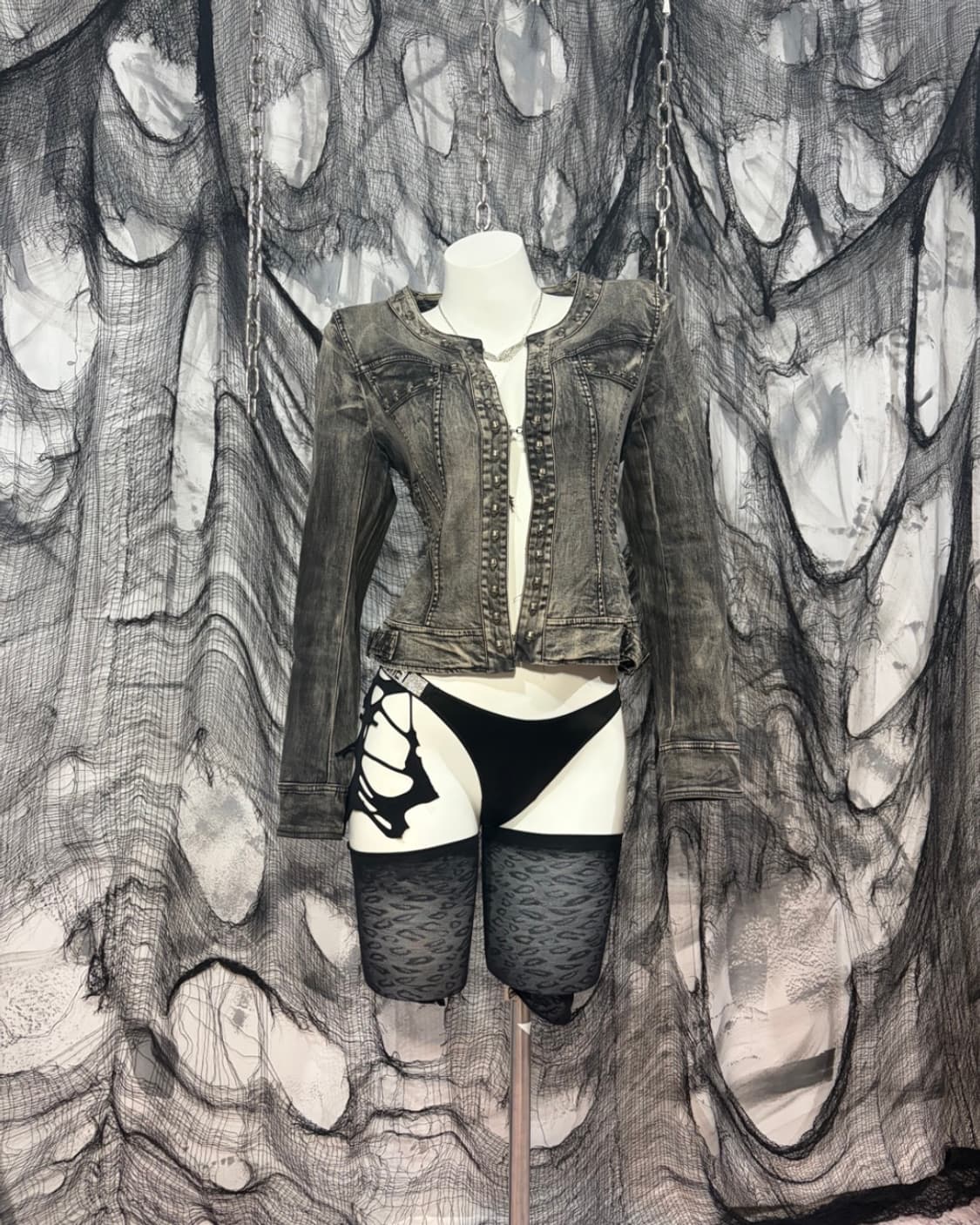 Gothic skull cubic washing crop jacket 상품이미지2