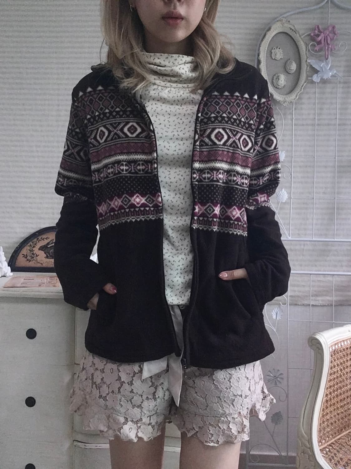 jpn vintage pink brown fleece nordic zip 상품이미지7