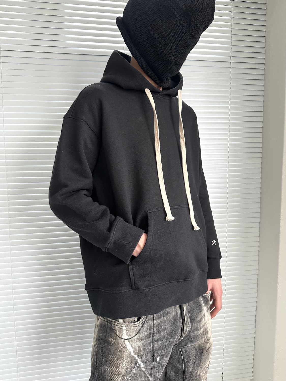 릭오웬스 x 챔피온 펜타그램 블랙 후드티 상품이미지2