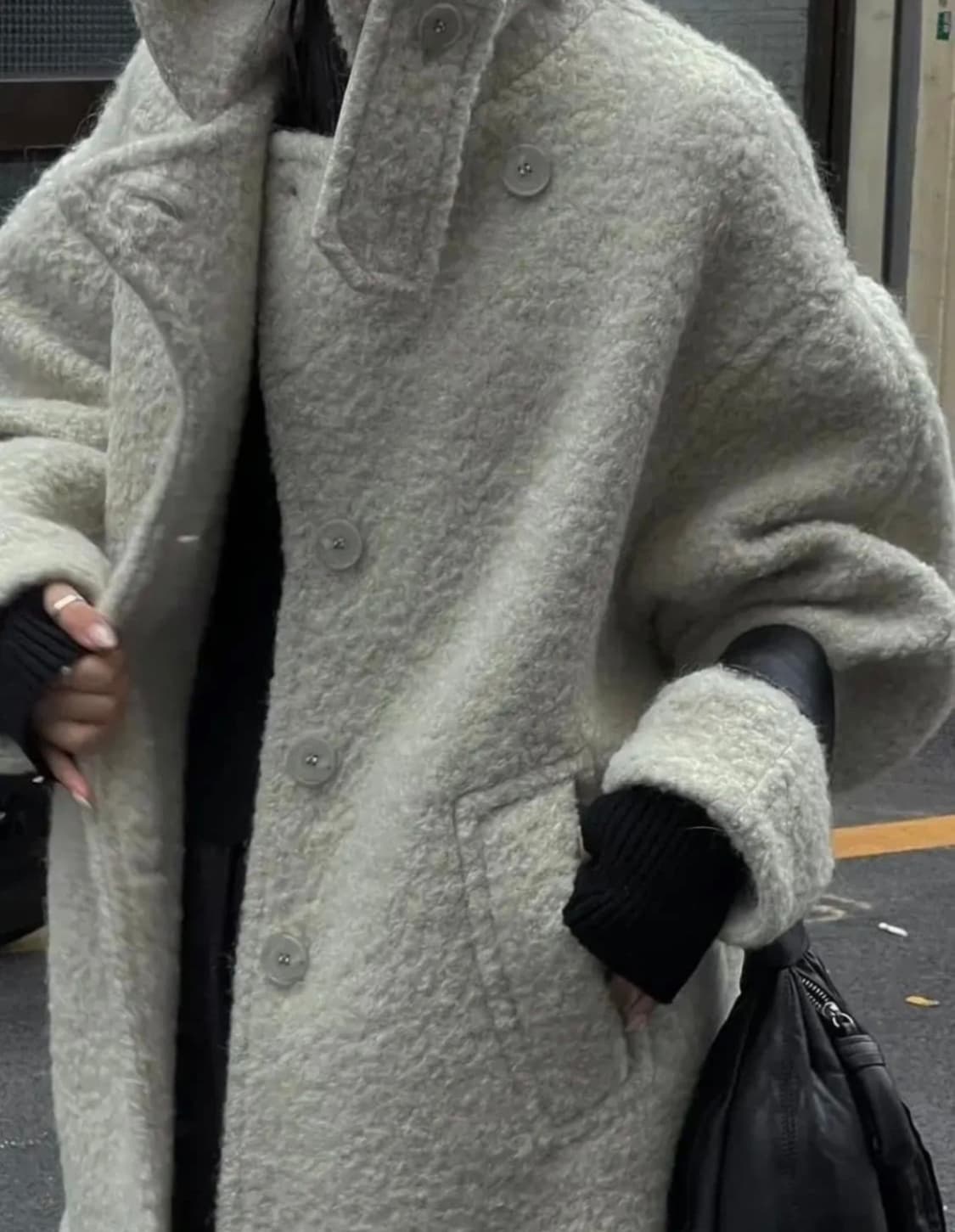 트리밍버드 알파카 싱글 피 코트 크림그레이 상품이미지4