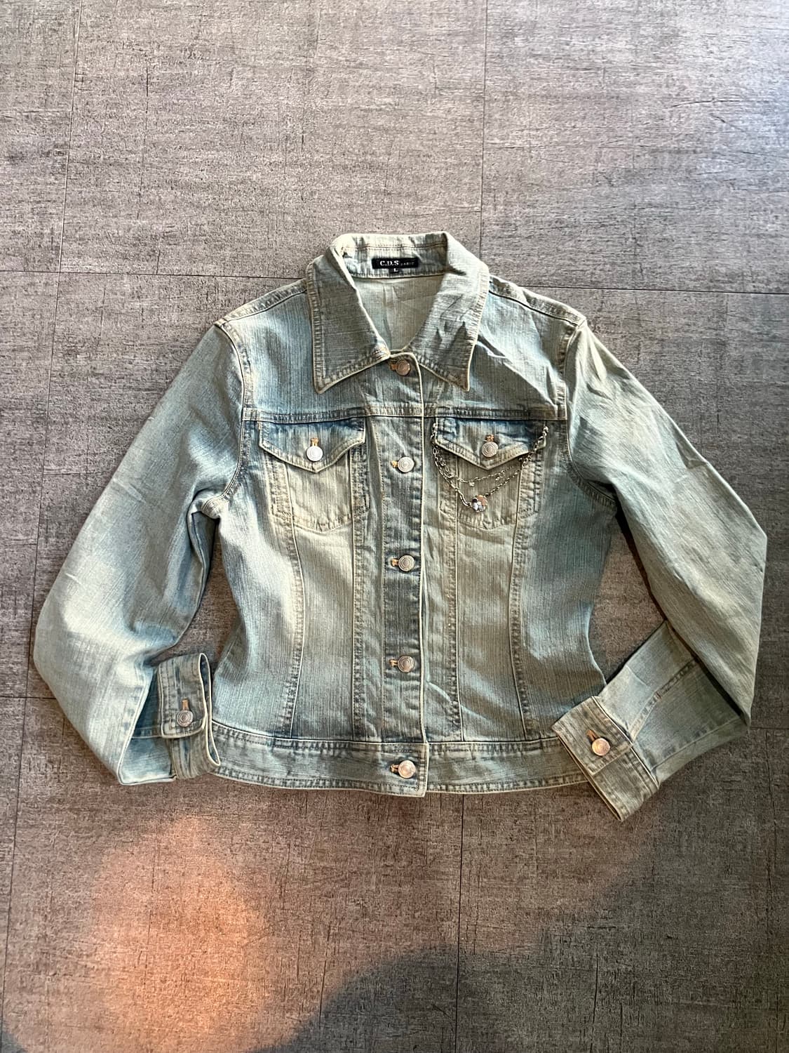 일본빈티지 Cds 핀터깔y2k 보헤미안락펑크 데님청자켓 중청그레이 상품이미지1
