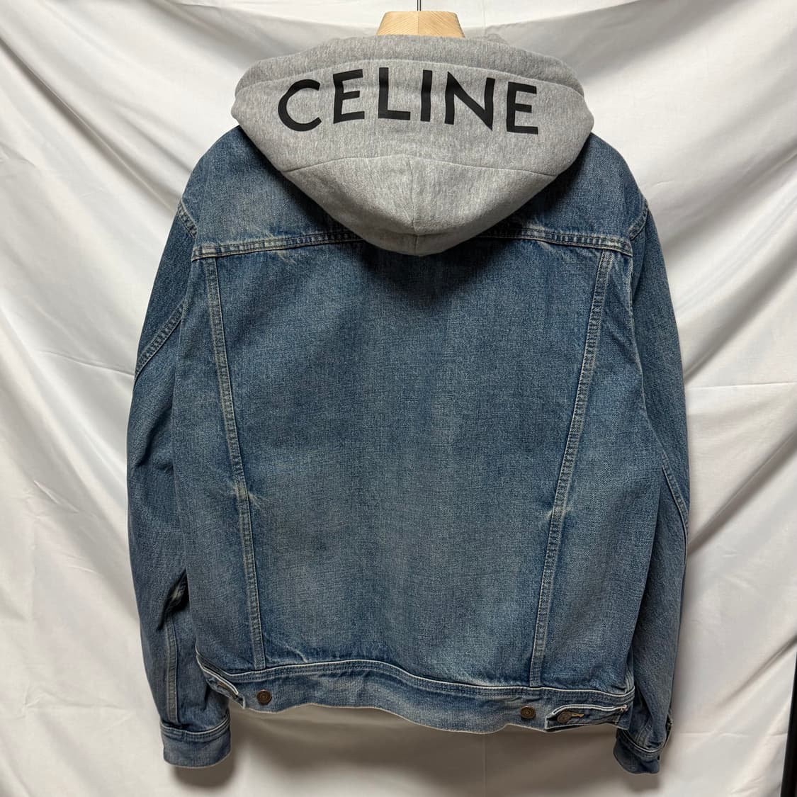 [S+급/XL] 셀린느 백로고 후드 데님 청자켓 그레이 상품이미지1