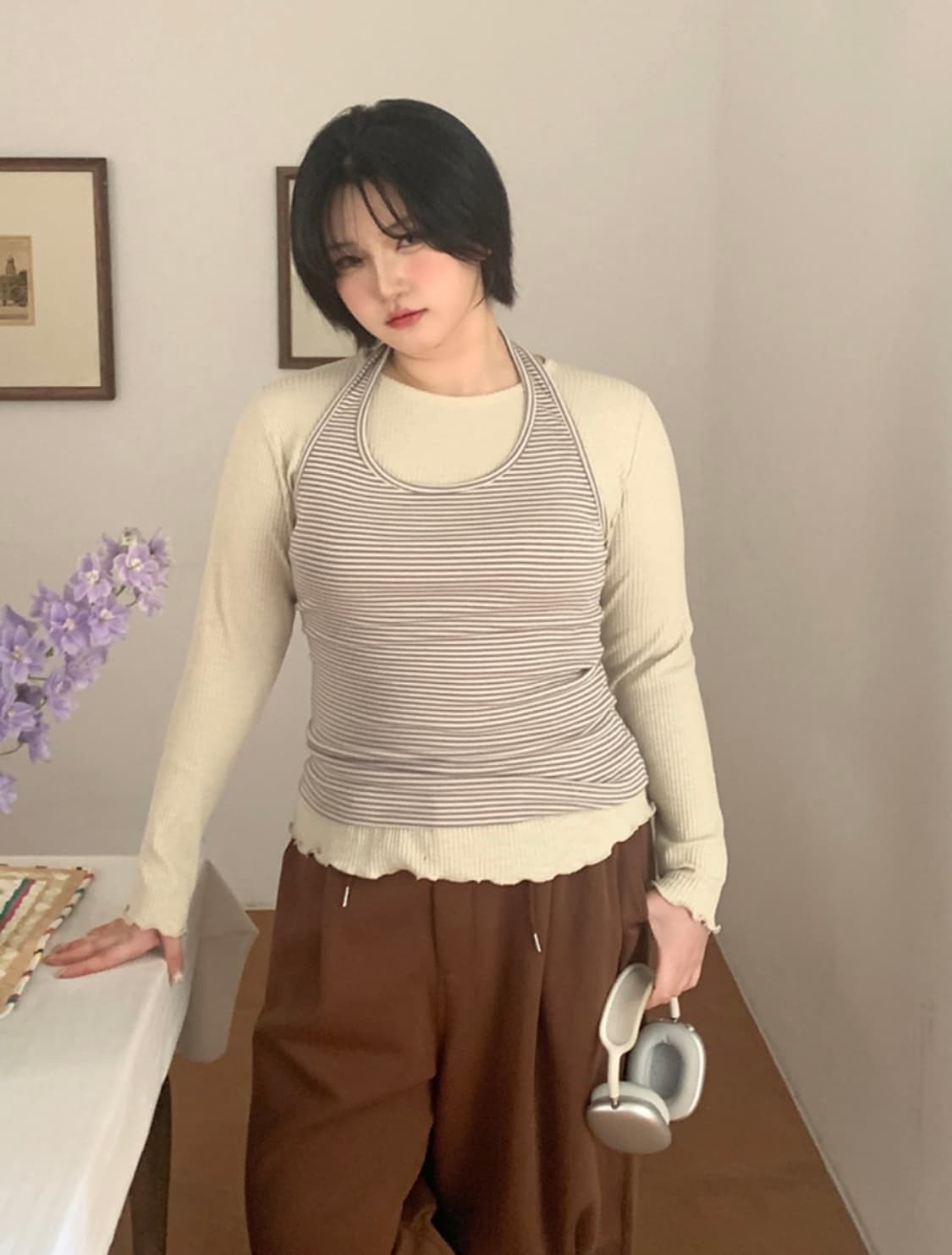 리치무드 요피 홀터넥 스트라이프 나시 모카 상품이미지3