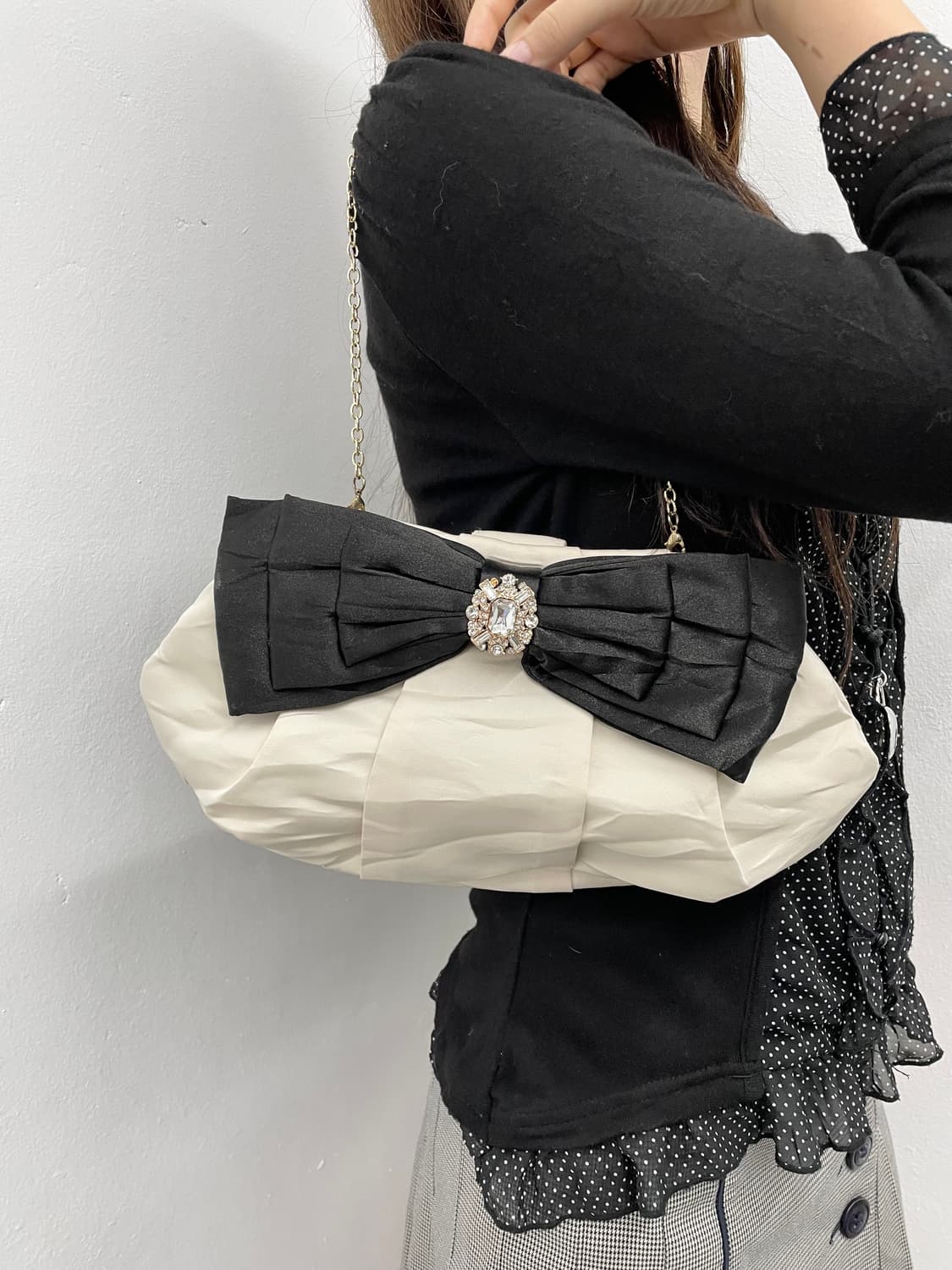 갸루 새틴 리본 큐빅백 상품이미지2