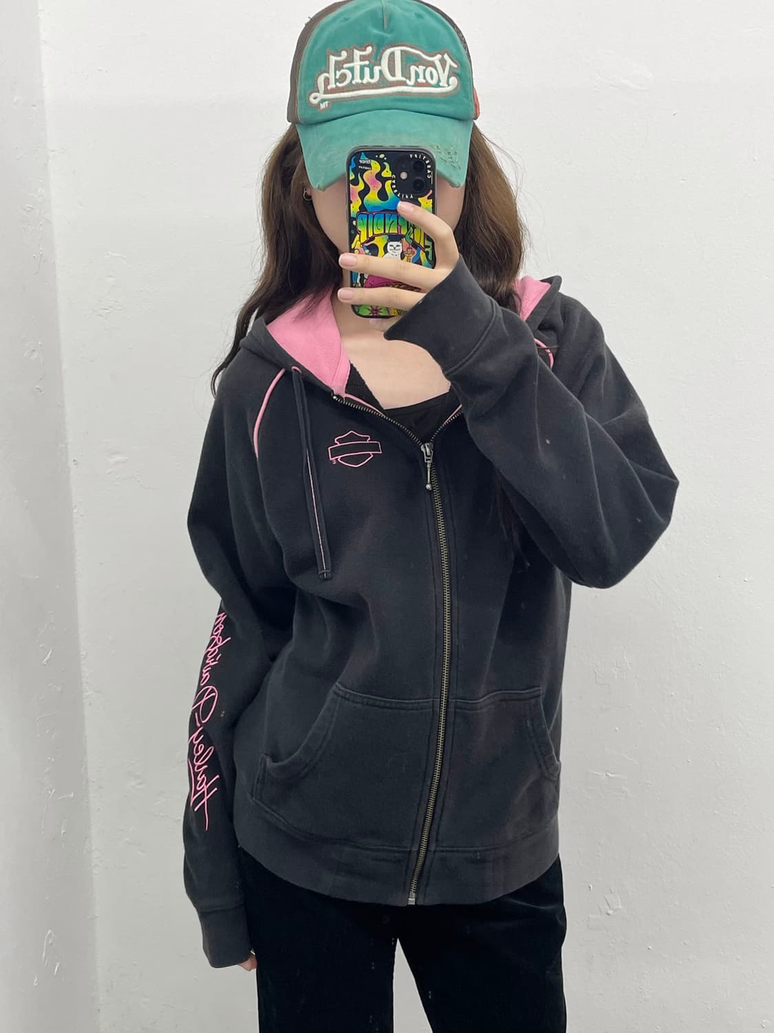 할리데이비슨 핑크 로고 후드집업 상품이미지2