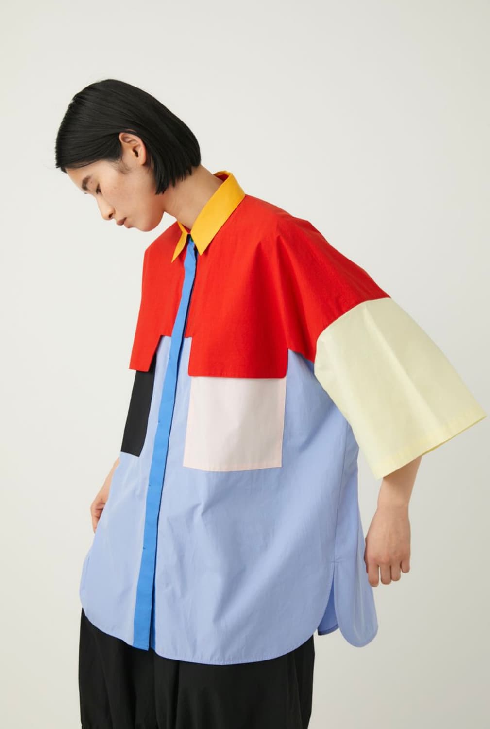 Nagonstans 컬러 블록 반팔 셔츠 새상품M 상품이미지1