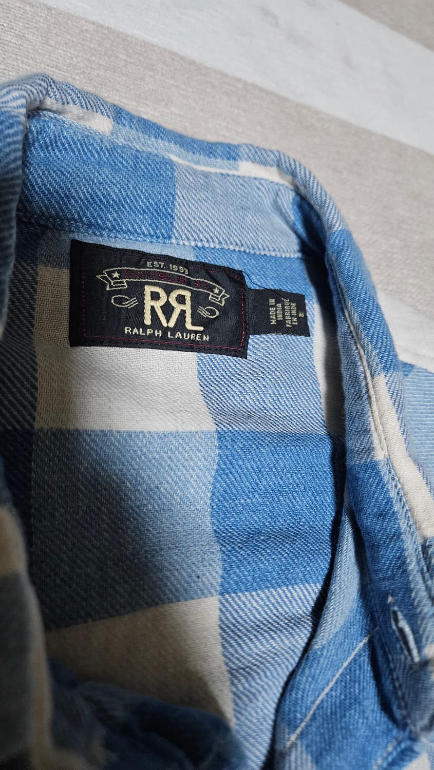 [M] RRL 슬림핏 트윌 웨스턴 플래드 셔츠 크림 블루(이동휘 셔츠) 상품이미지3