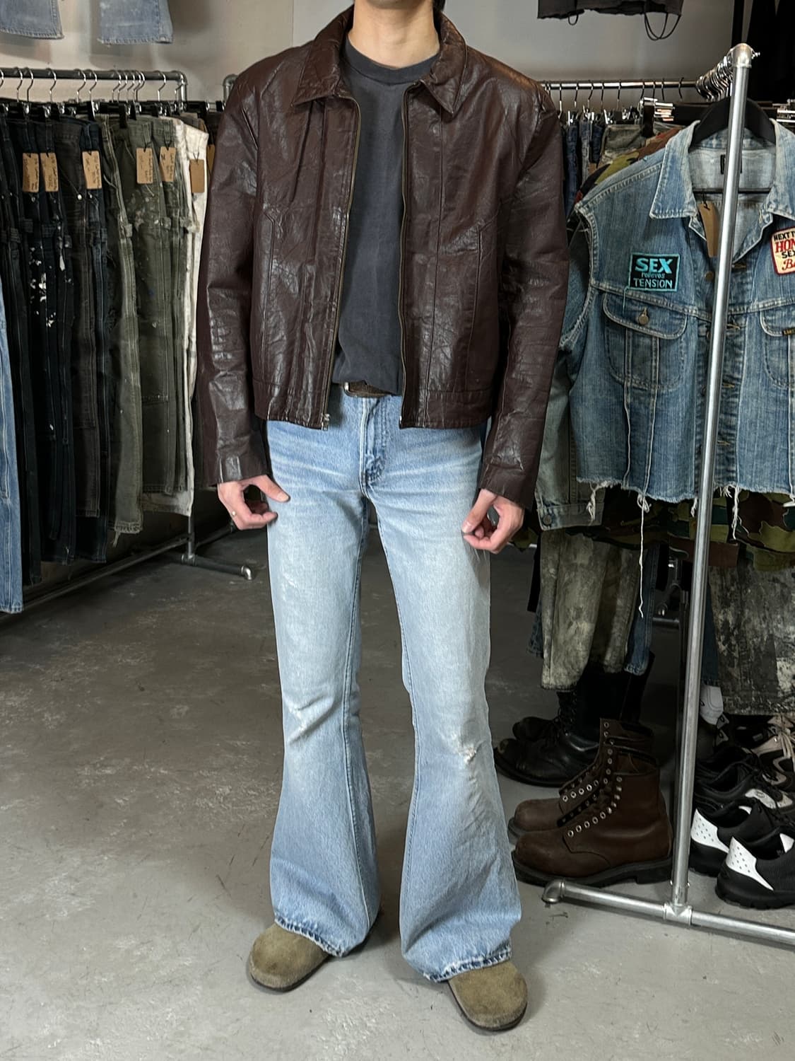 80's 빈티지 버건디 크롭 레더 자켓 파이트 클럽 상품이미지8