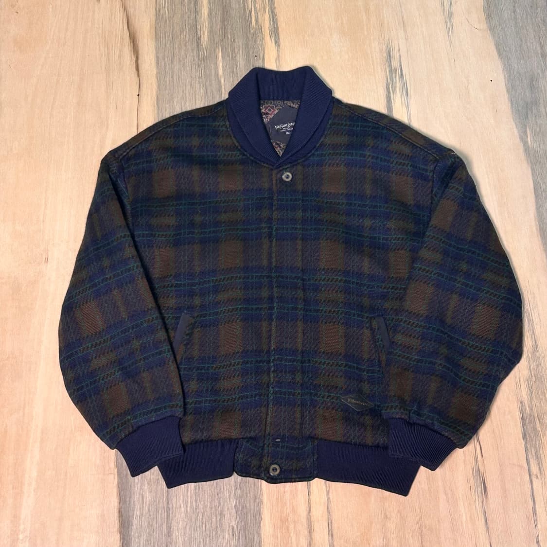 YSL 입생로랑 90년대 모직 체크 블루종 아카이브 자켓 L 상품이미지2