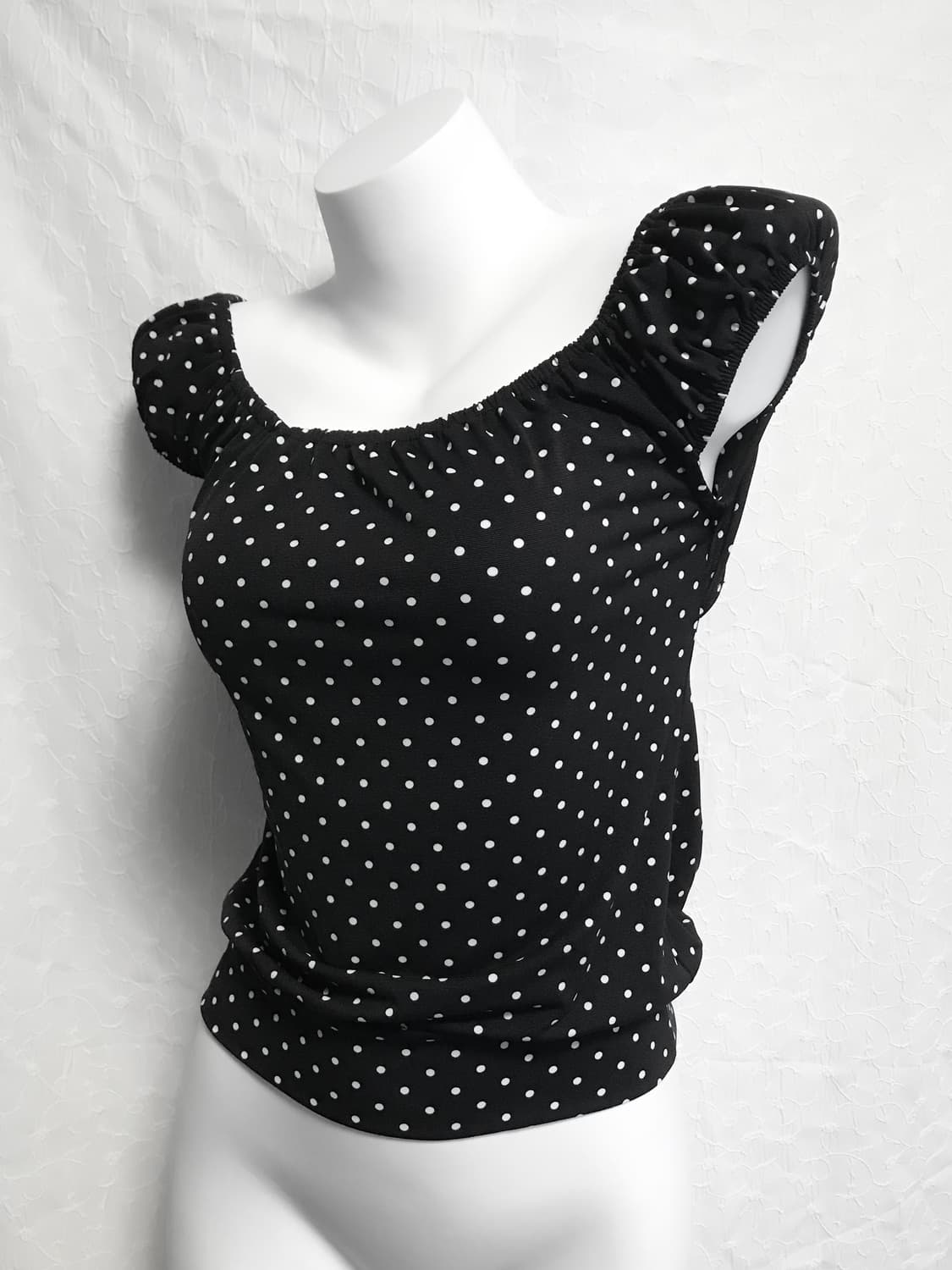 빈티지 cecil mcbee 세실맥비 도트 리본 퍼프 소매 탑 상품이미지2