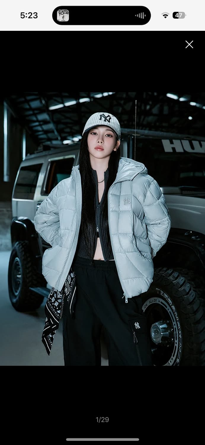 카리나 패딩 MLB 경량 커브 패딩 NY 라이트 그레이 M사이즈 상품이미지1