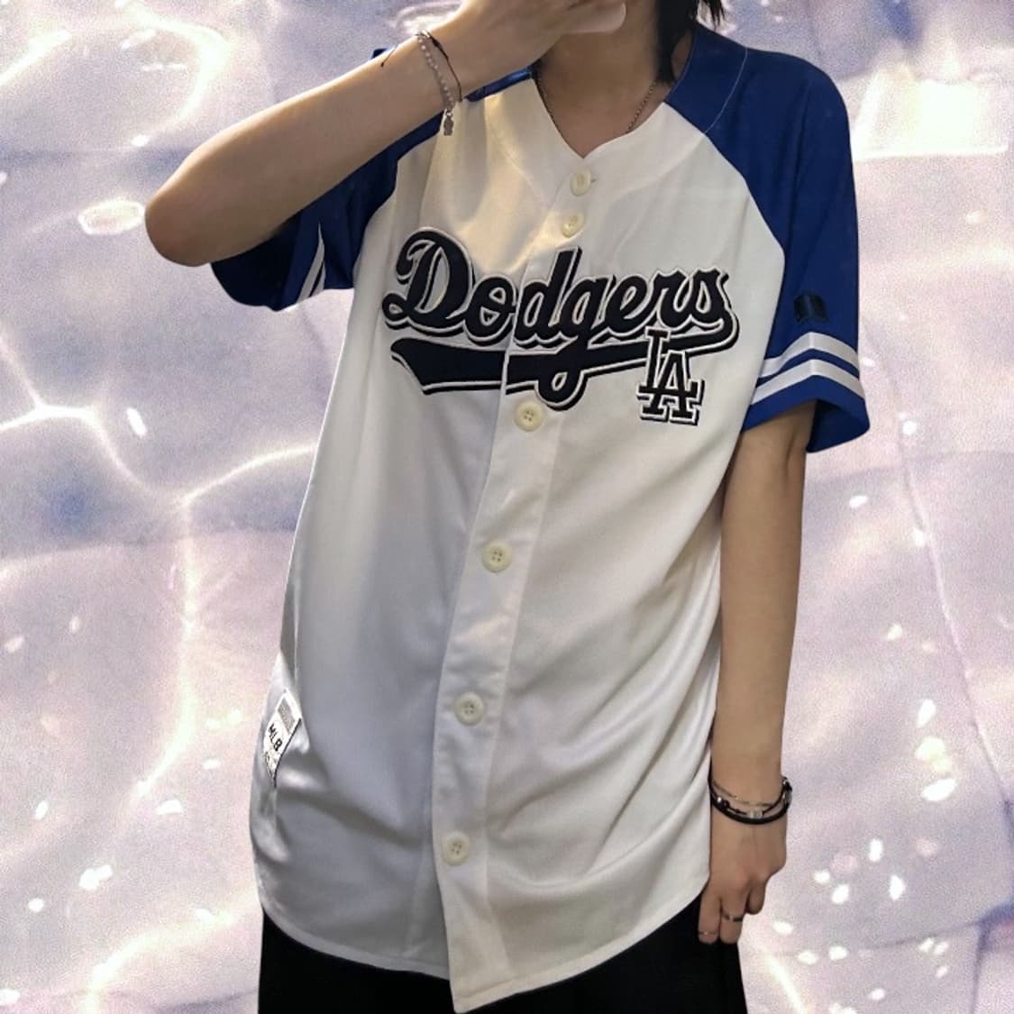 MLB LA 다저스 반팔 유니폼 티셔츠 자켓 화이트 블루 L 100  상품이미지3