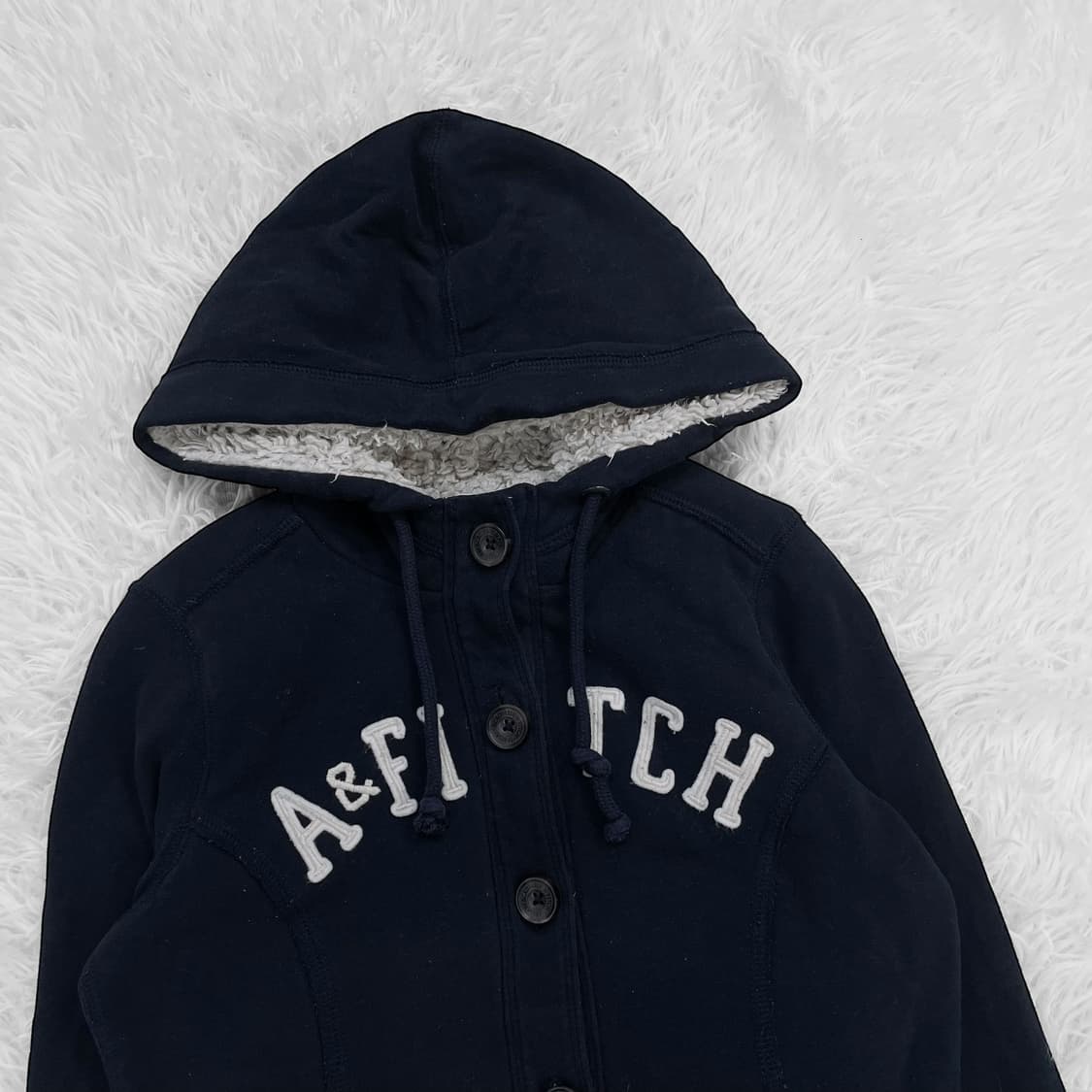 아베크롬비 피치 로고 양털 후드 버튼 집업 네이비 상품이미지3