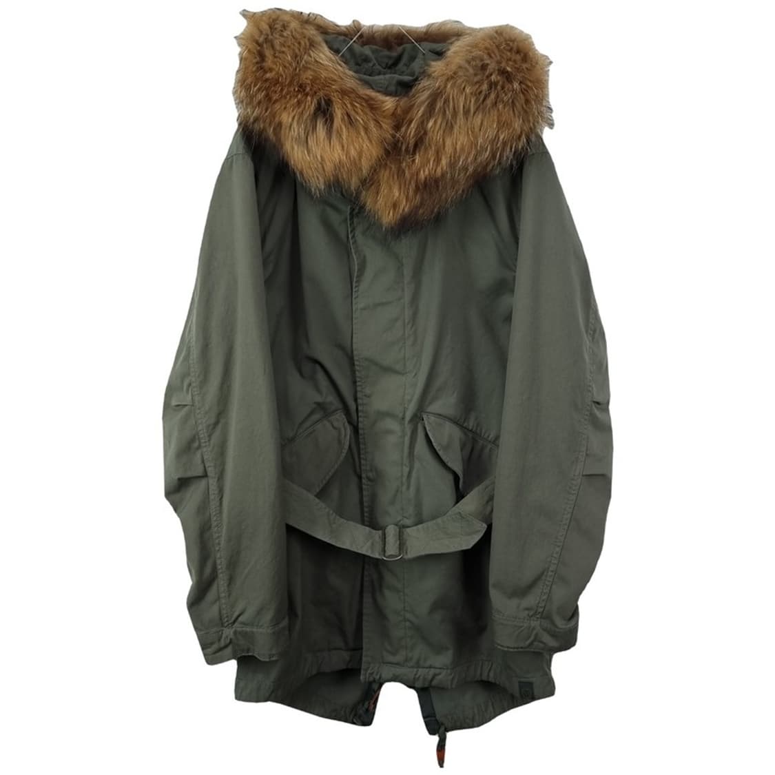 [네멘] 후드 퍼 벨티드 피쉐티일 파카 야상 카키 P01562 상품이미지2