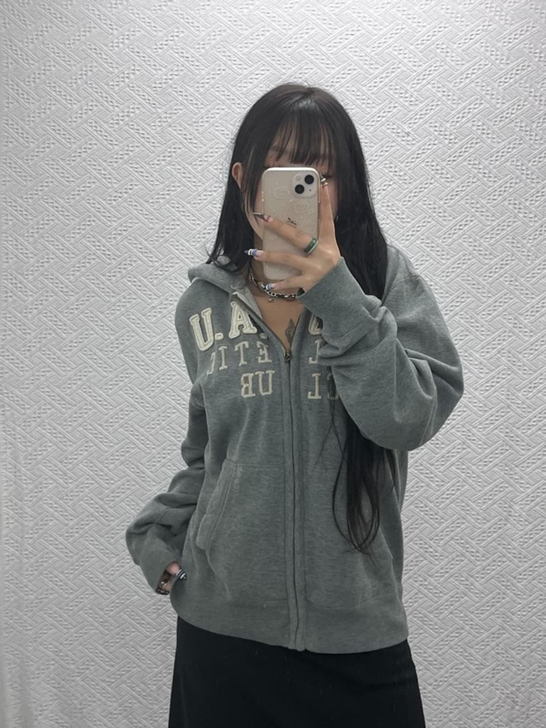 후아유 빈티지 Y2K 빅로고 약기모 후드집업 XL C07650 상품이미지2