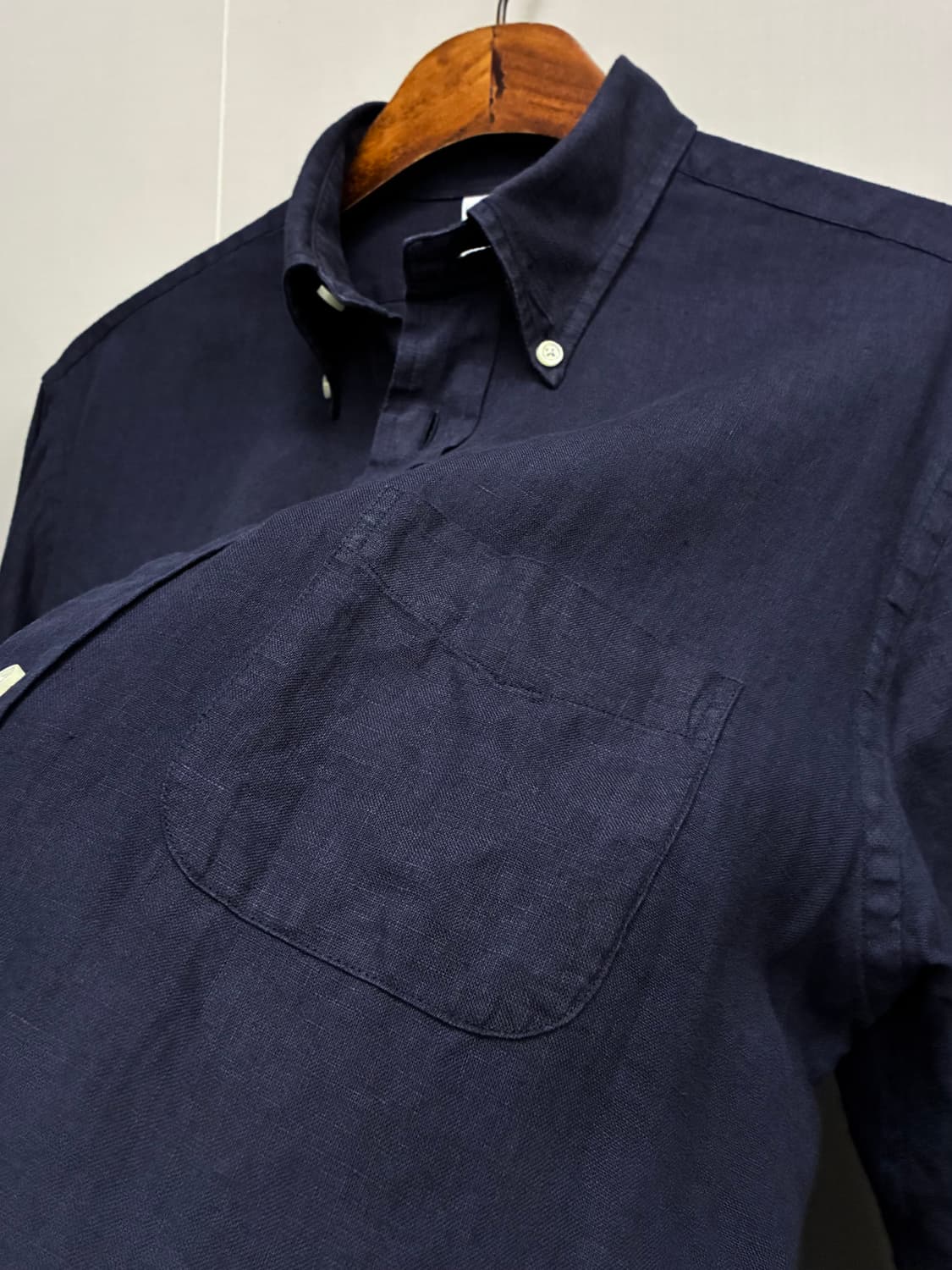 (M/100)브룩스브라더스 리젠트 네이비 버튼다운 포켓 리넨셔츠 상품이미지4