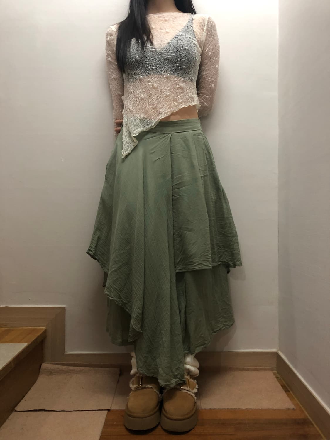 빈티지 라이트 그린 프릴 팬츠 상품이미지4