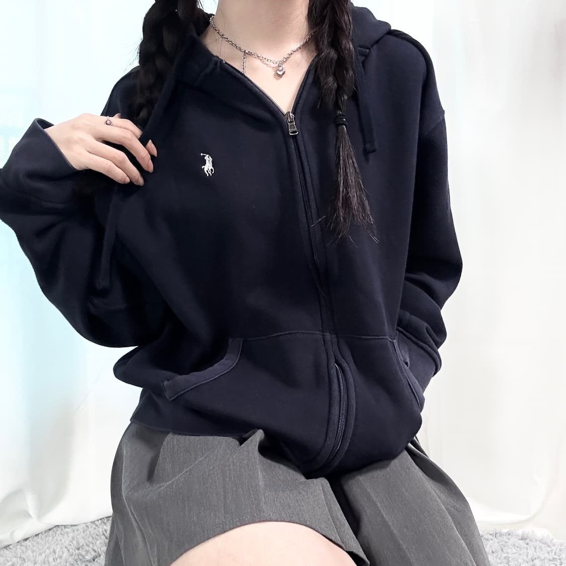 폴로 화이트포니 다크네이비 후드집업 상품이미지1