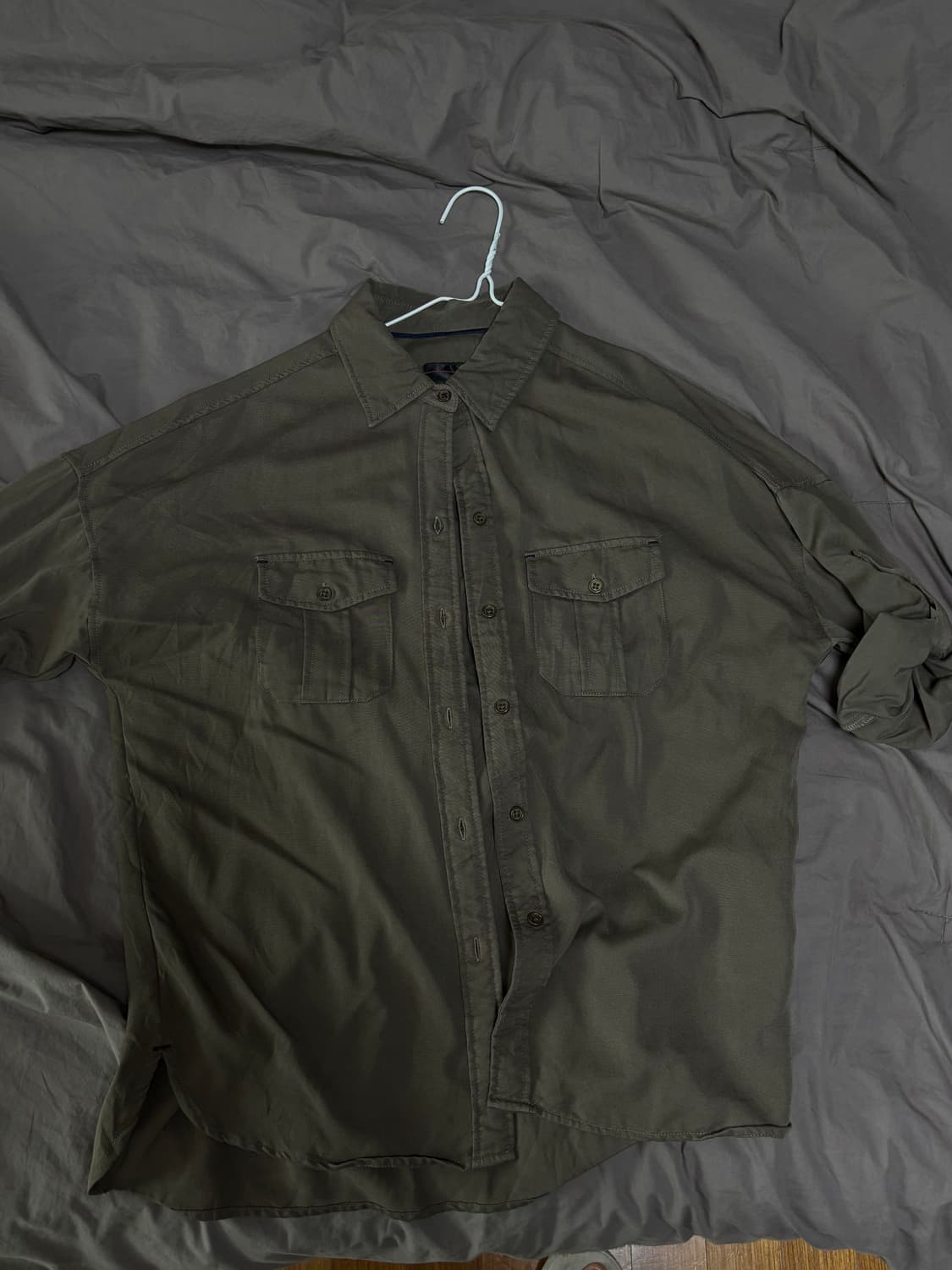 빈티지 카키 브라운 7부 셔츠 모리걸 하구미 상품이미지1