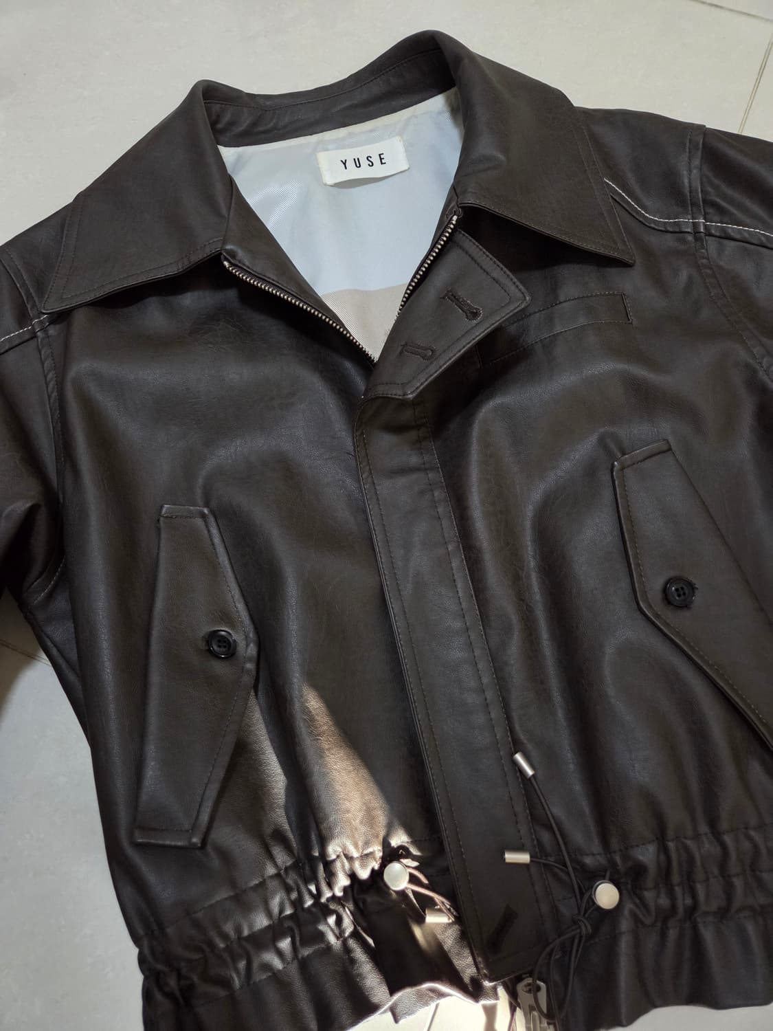 유즈 yuse 레더 봄버 자켓 가죽자켓 브라운 상품이미지4