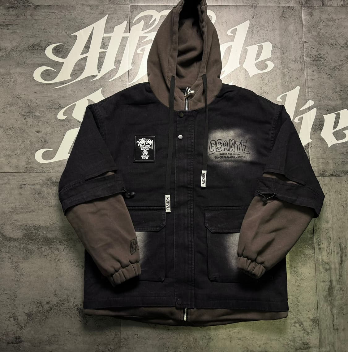 스투시 데님 페이크 투피스 겨울 한정 기모 도톰 하이넥 패딩 상품이미지7