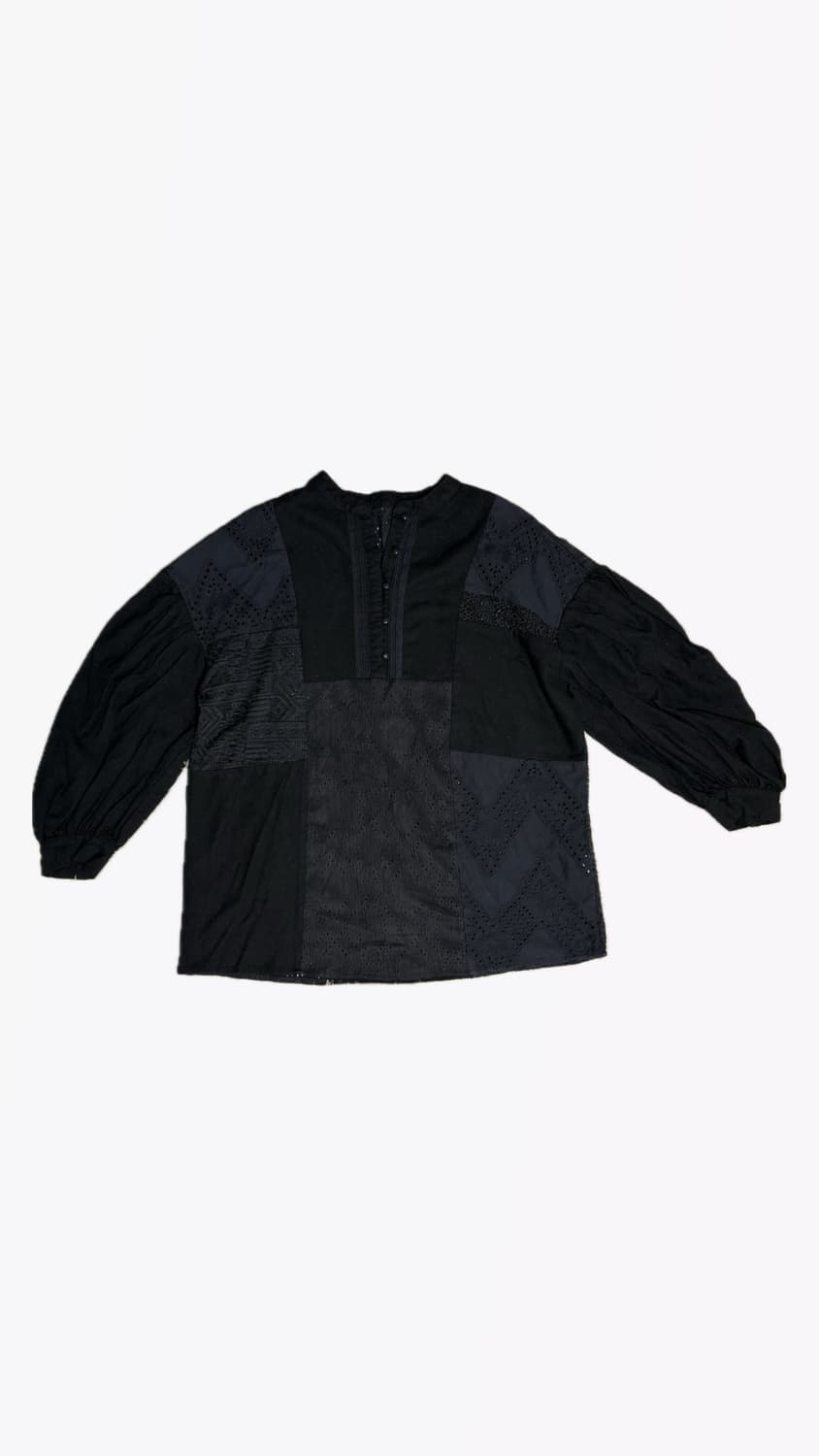 오버핏 아일렛 자수 패치워크 퍼프소매 블라우스 원피스 상품이미지1