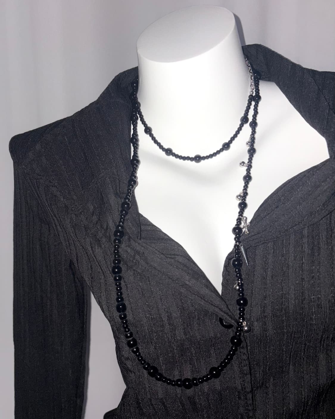 나나 십자가 비즈 레이어드 롱 초커 목걸이 펑크 고딕 상품이미지3