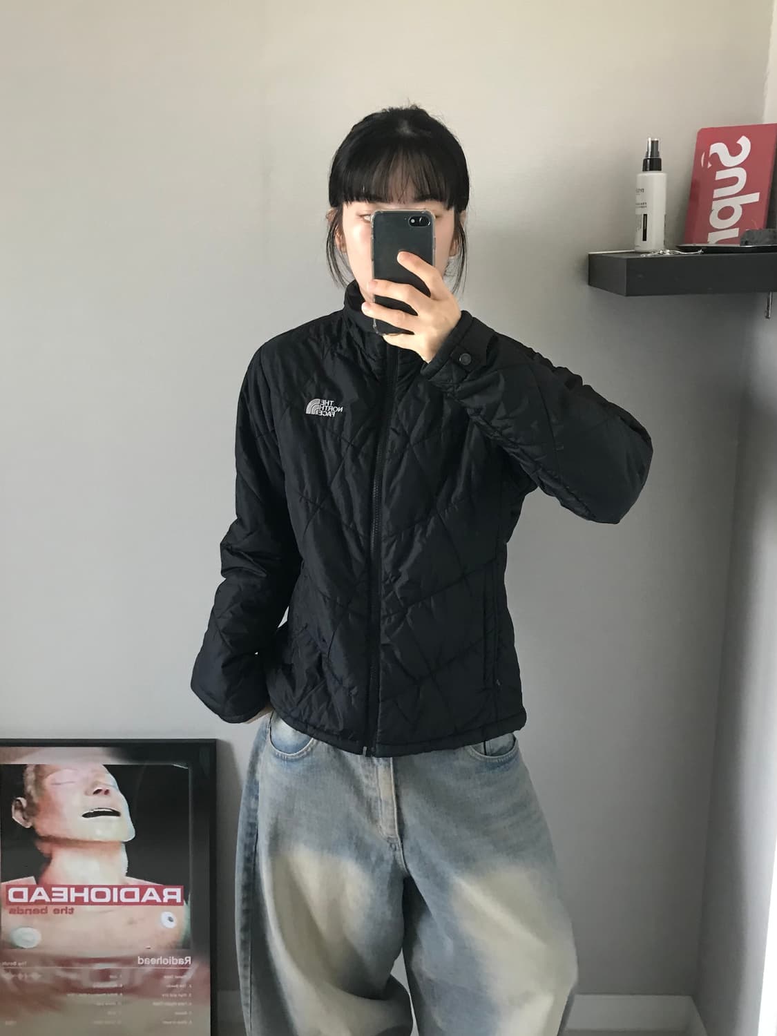 노스페이스 로고 블랙 경량 패딩 상품이미지1