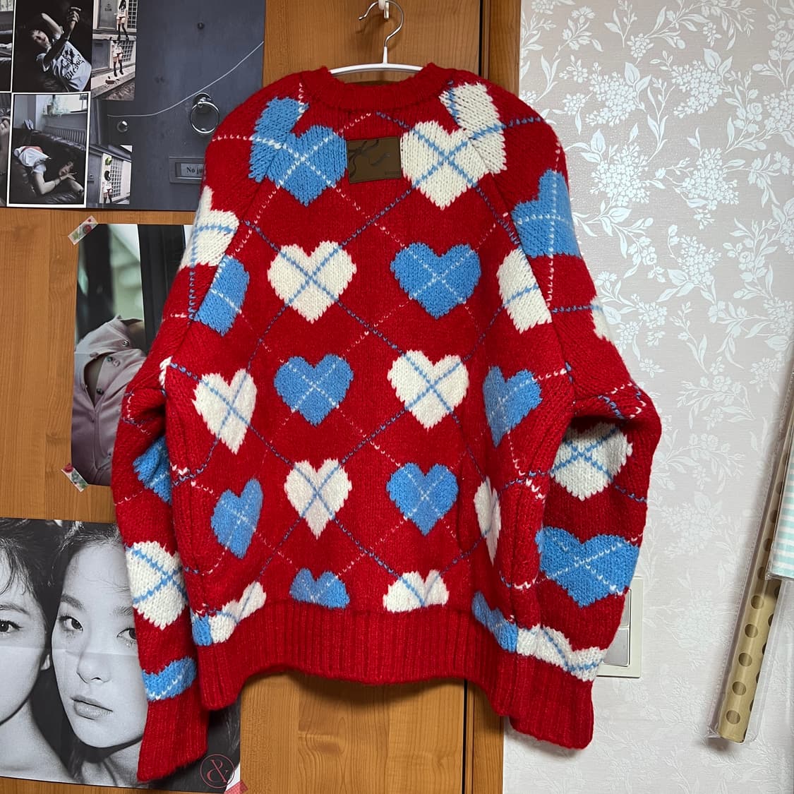 론론 하트 아가일 가디건 레드 상품이미지3