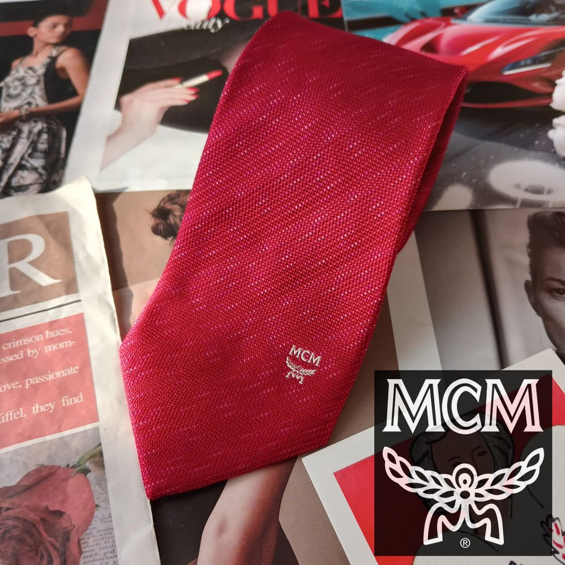 MCM 엠씨엠 실크 레드 넥타이 8.3cm A+등급 A19640 상품이미지1