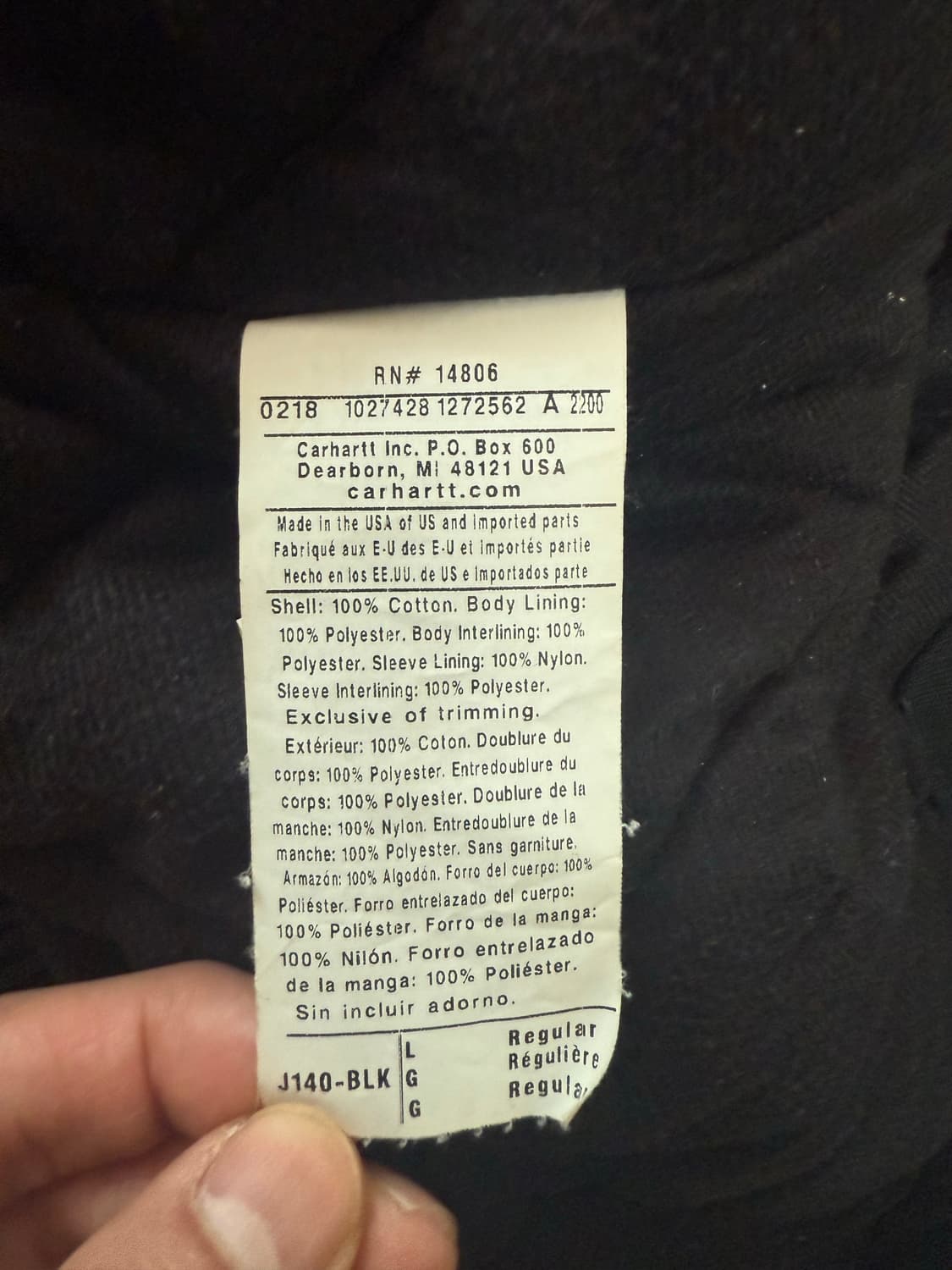 칼하트 j140 덕 액티브자켓 블랙 상품이미지3