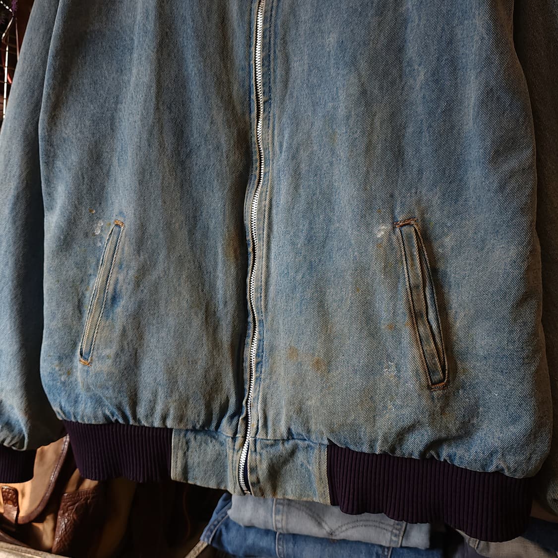 90s 데님 바시티 자켓 빈티지 데님 베이스볼 자켓 3XL 상품이미지5