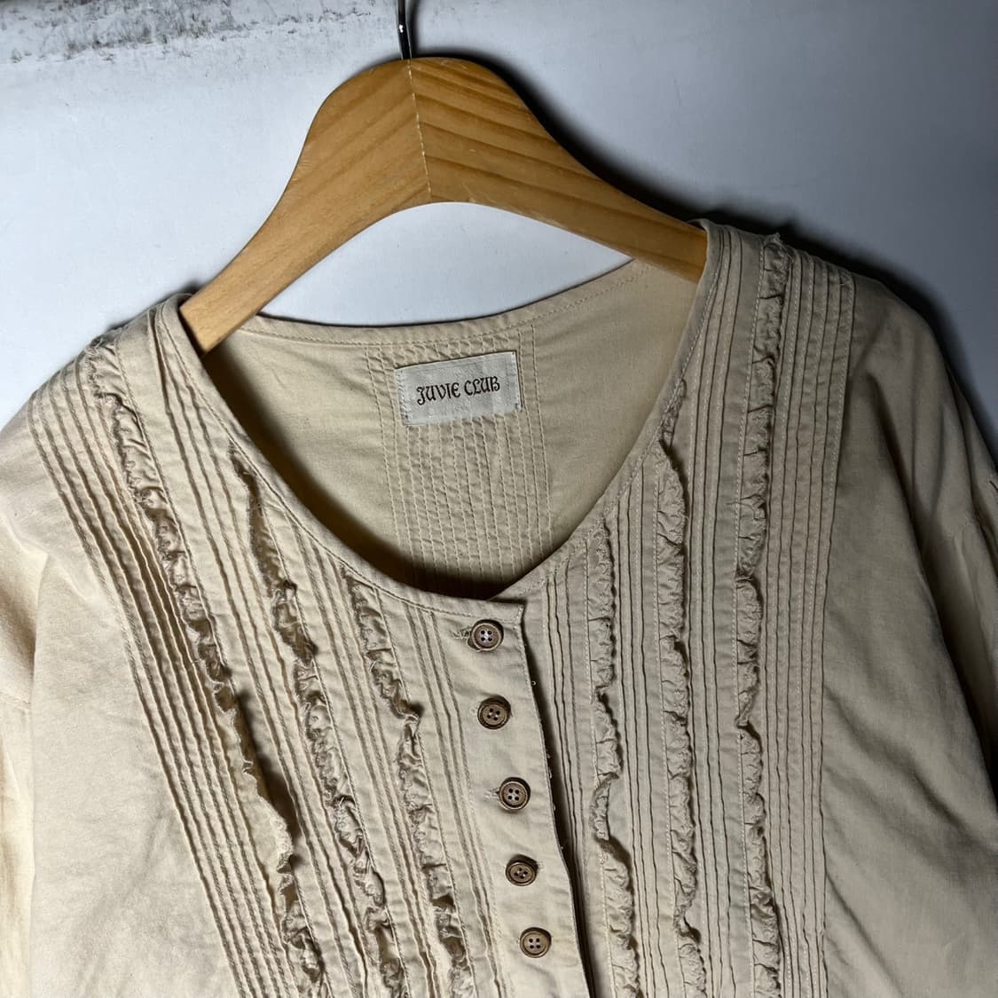 [JPN] 빈티지 모리걸 우드버튼 러플 코튼 블라우스 상품이미지2