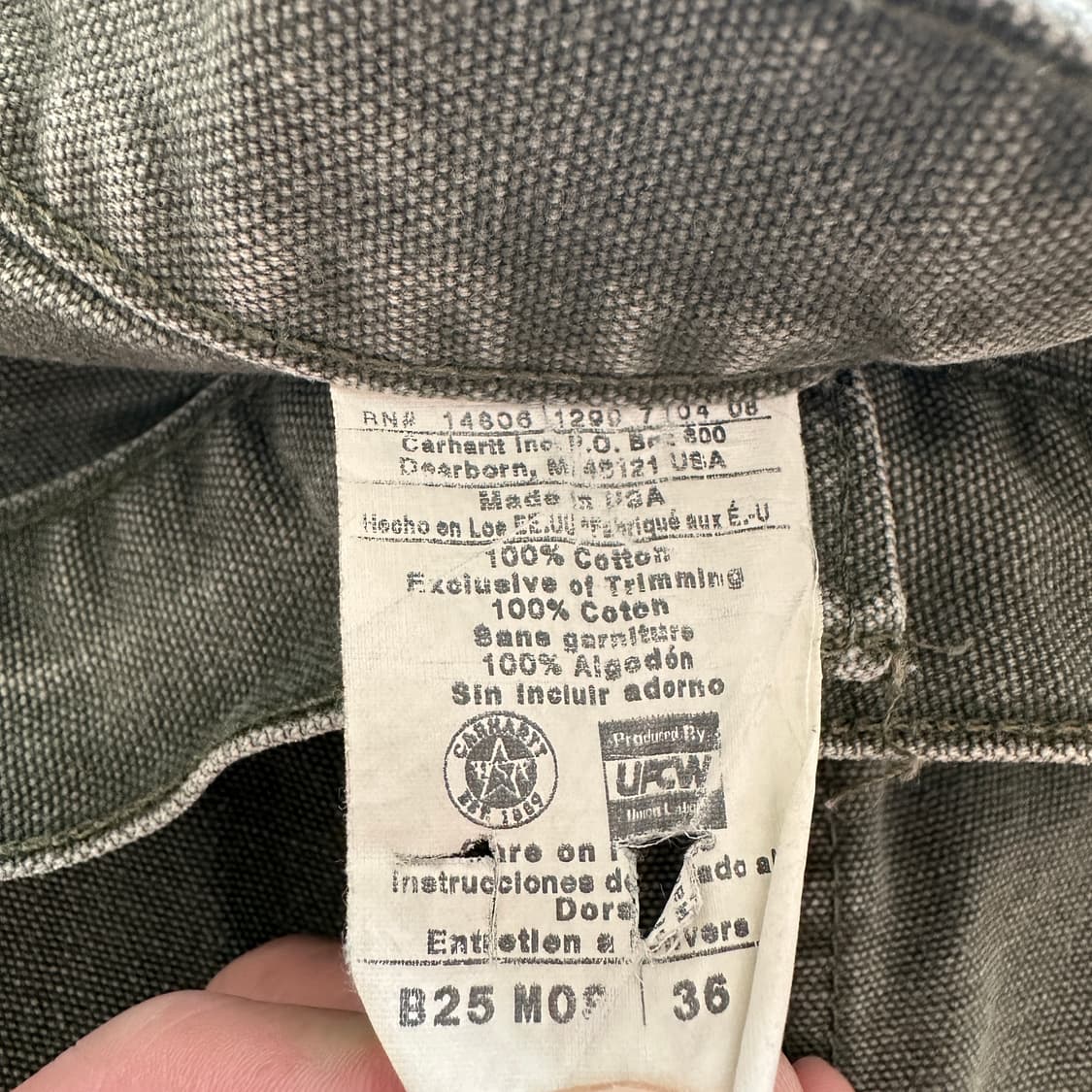90s 칼하트 모스그린 MADE IN USA 카펜터 워크 반바지 W36 상품이미지3