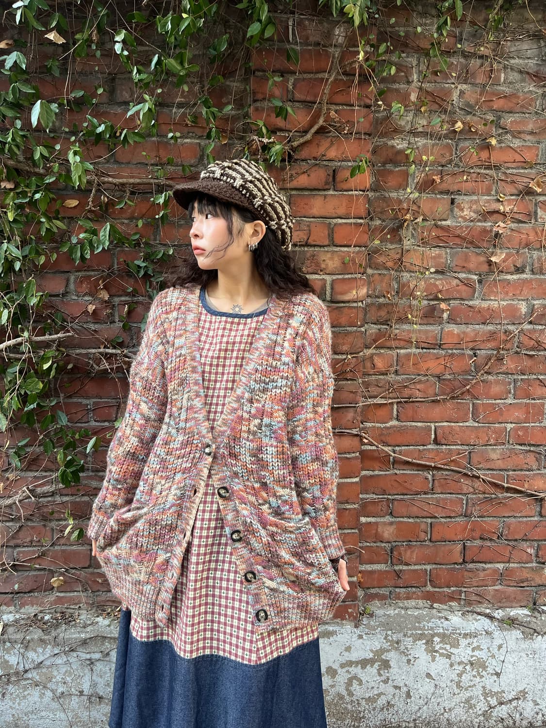 일본 무지개떡 니트 가디건 상품이미지2