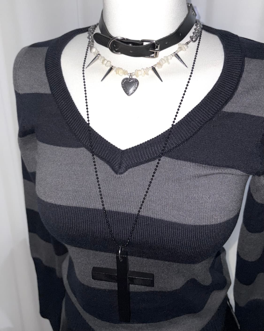 [shell heart] 펑크 자개 진주 앤틱 하트 비즈 써지컬 목걸이 상품이미지3