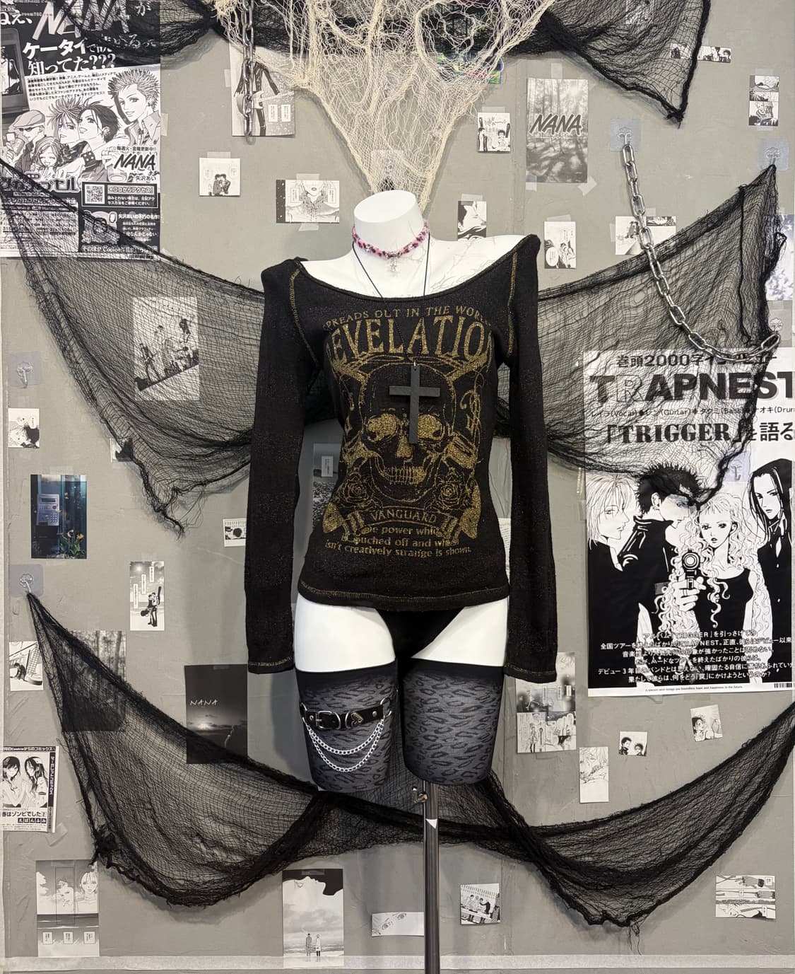 PUNK Glitter skull Stripe off-shoulder  상품이미지2