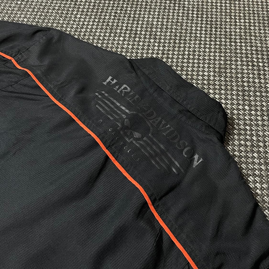 할리데이비슨 블랙 폴리 지퍼 투포켓 오렌지라인 반팔 셔츠 S 상품이미지5